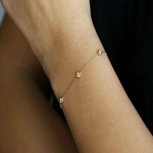 Minimalist solid Gold dainty diamond by the yard Chain Bracelet